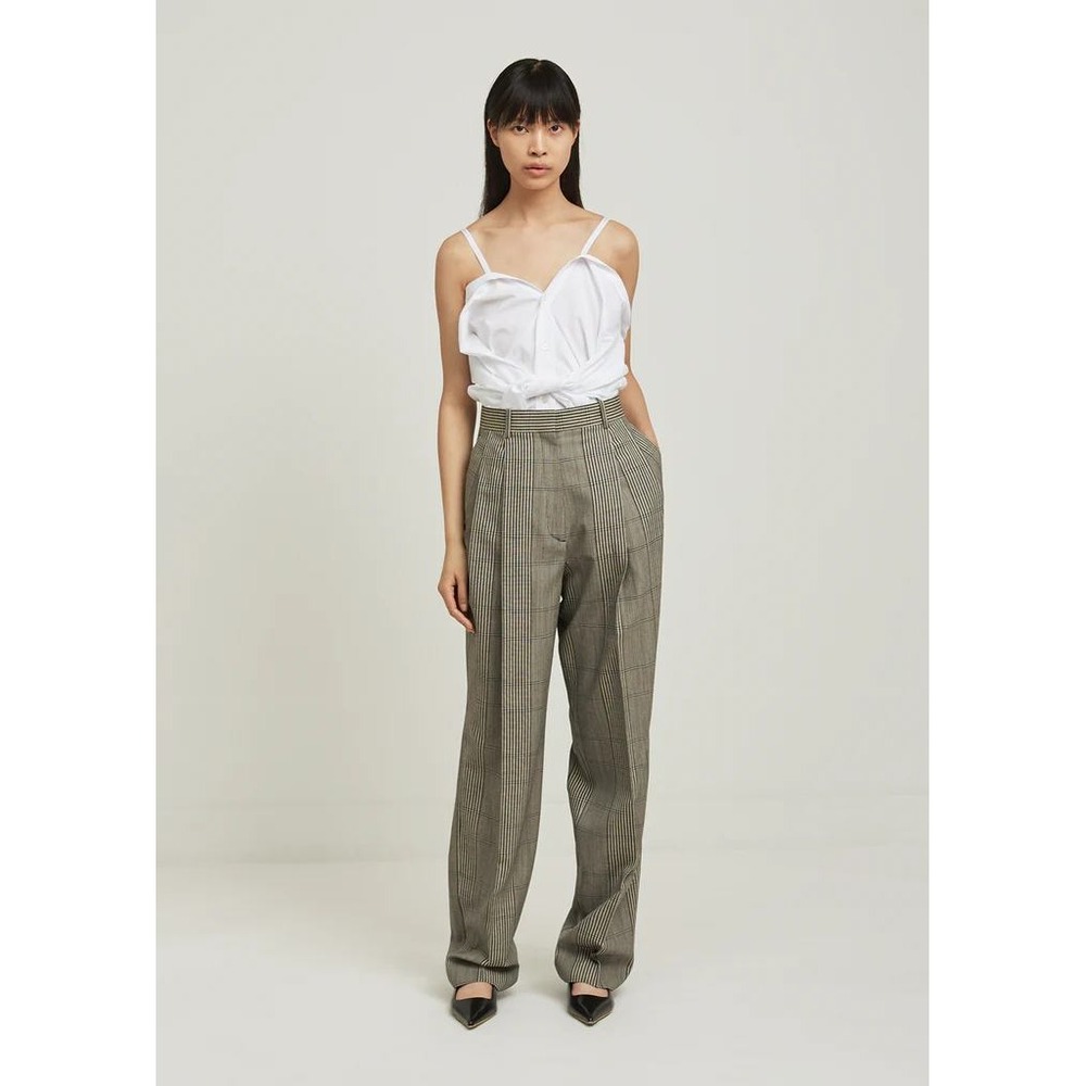 Maison Margiela Plaid Wide Leg Trousers Wool Blend Pleated High Waist Italy 44